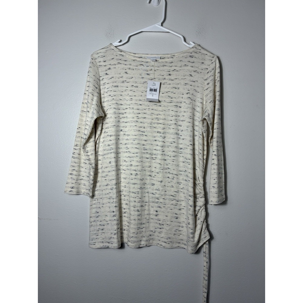 NEW! J Jill Pure Jill 3/4 Sleeve Tee Sz Small Cream Cinched Hem Neutral